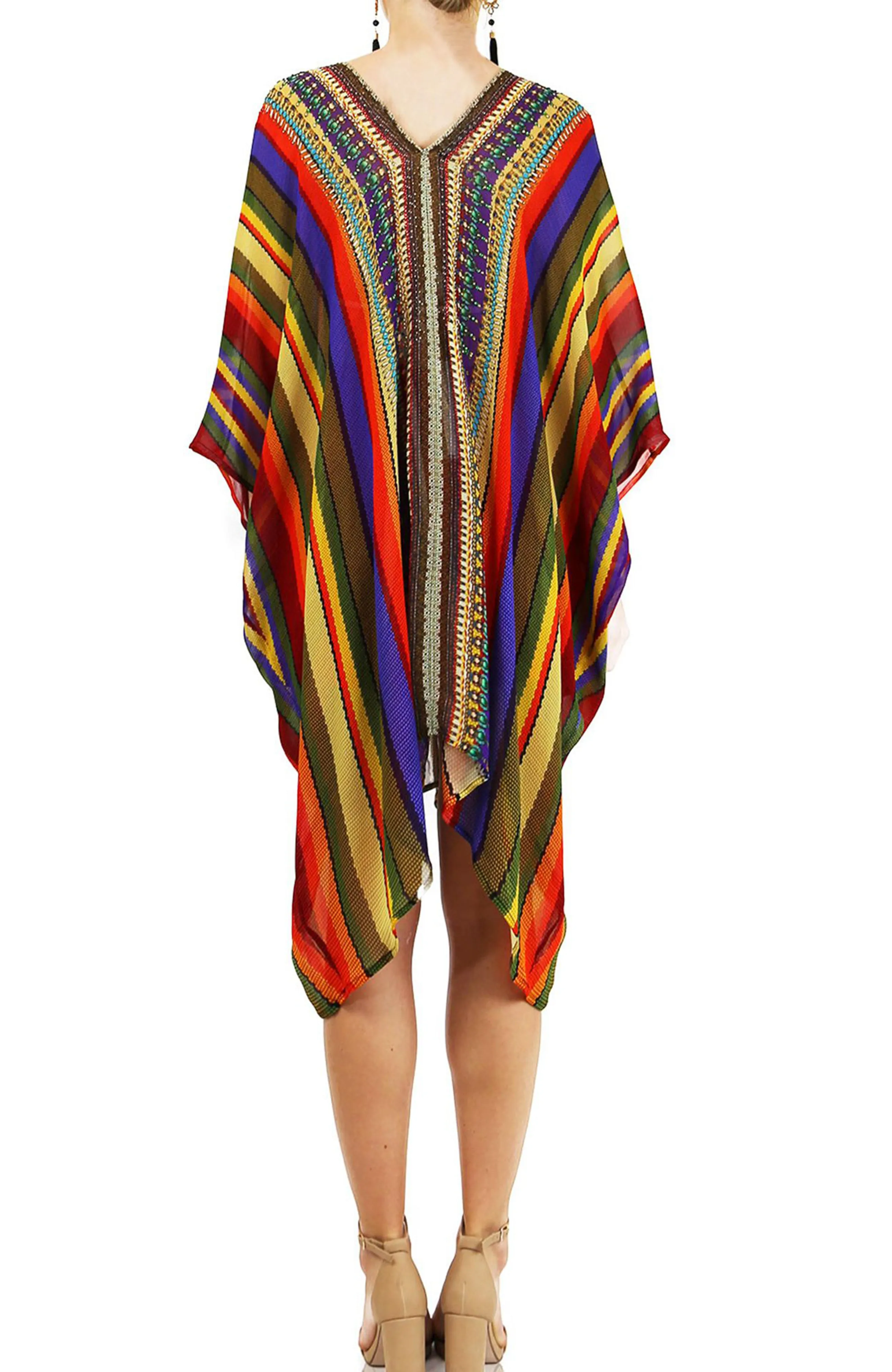 Rainbow Stripe Print Kaftan Dress