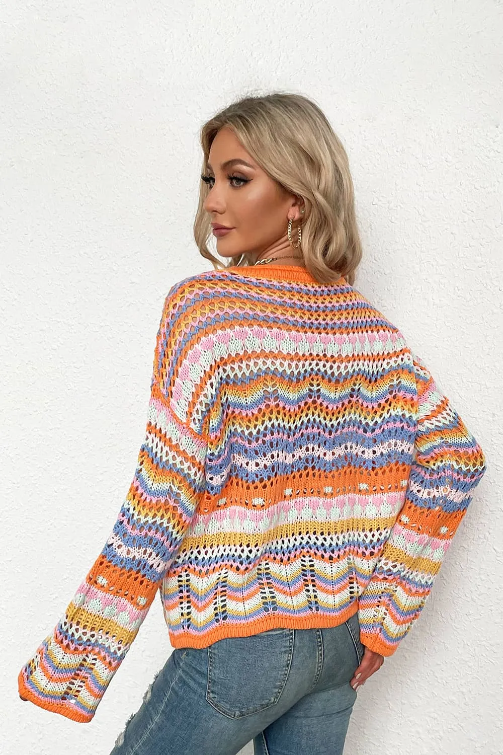 Round neck striped sweater for women