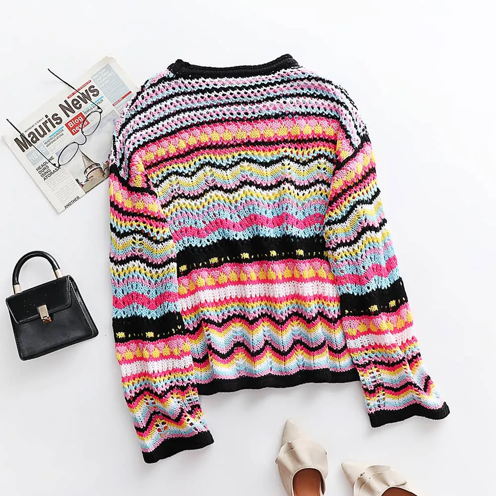 Round neck striped sweater for women