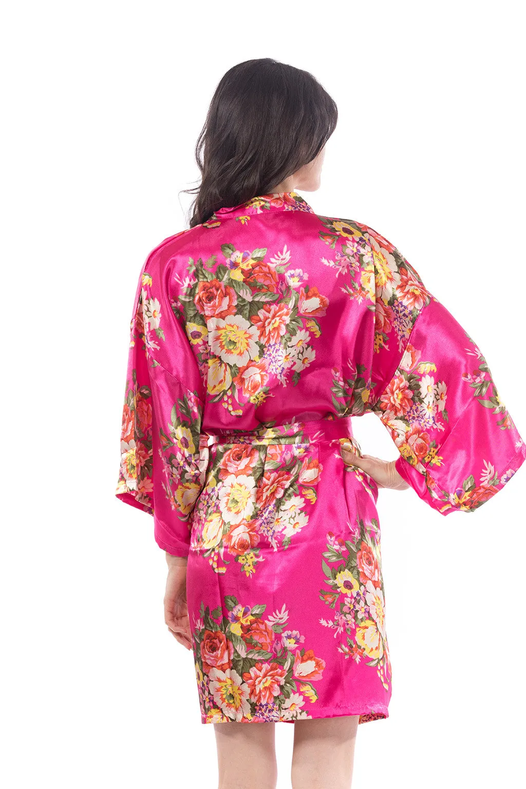 Satin Floral Blossom Robe Hot Pink