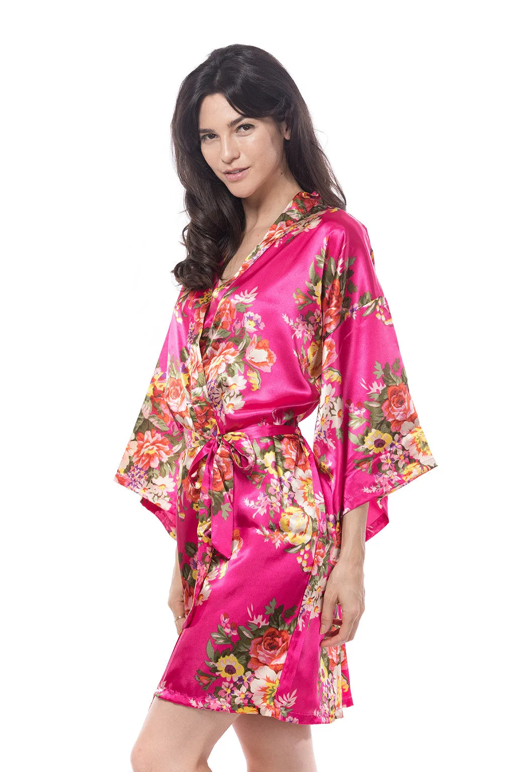 Satin Floral Blossom Robe Hot Pink