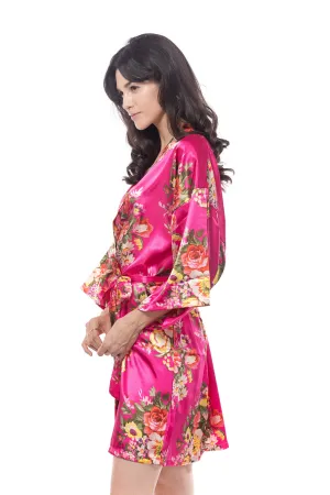 Satin Floral Blossom Robe Hot Pink