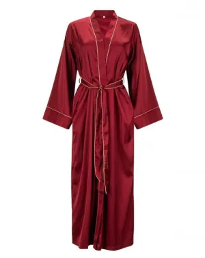 Satin Maxi Robe - Ruby Wine & Almond -