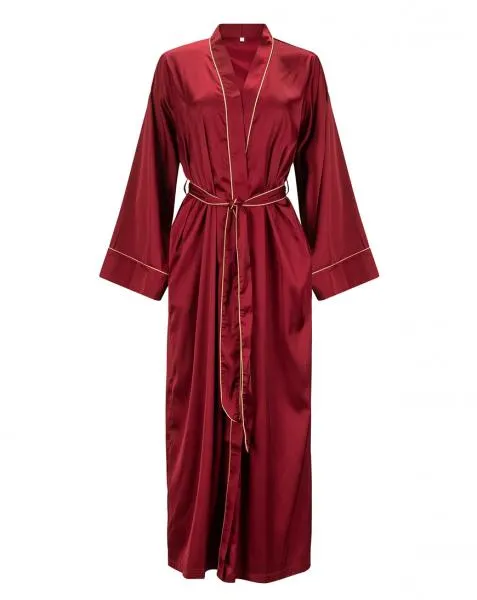 Satin Maxi Robe - Ruby Wine & Almond -