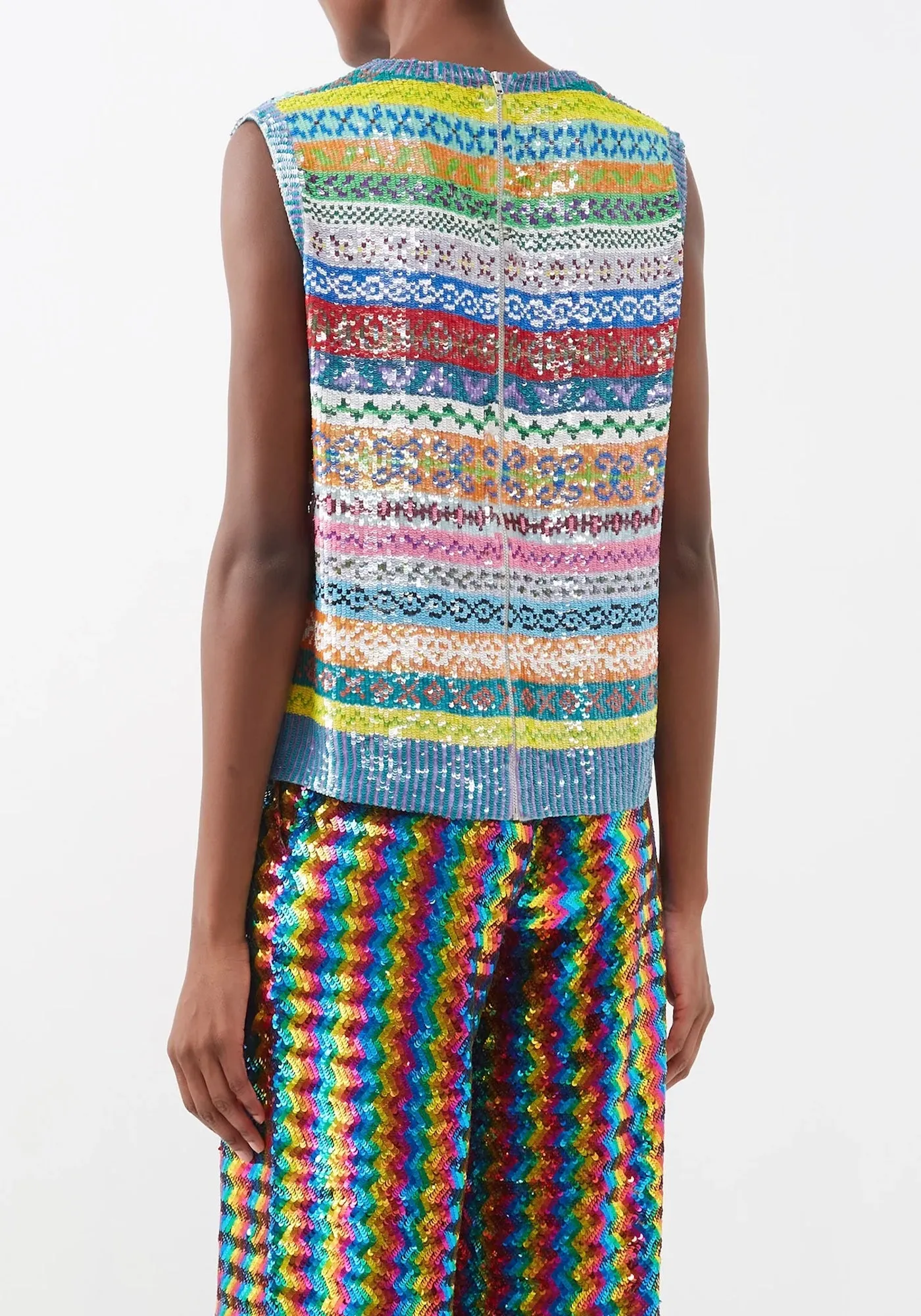 SEQUIN FAIR ISLE V NECK TOP