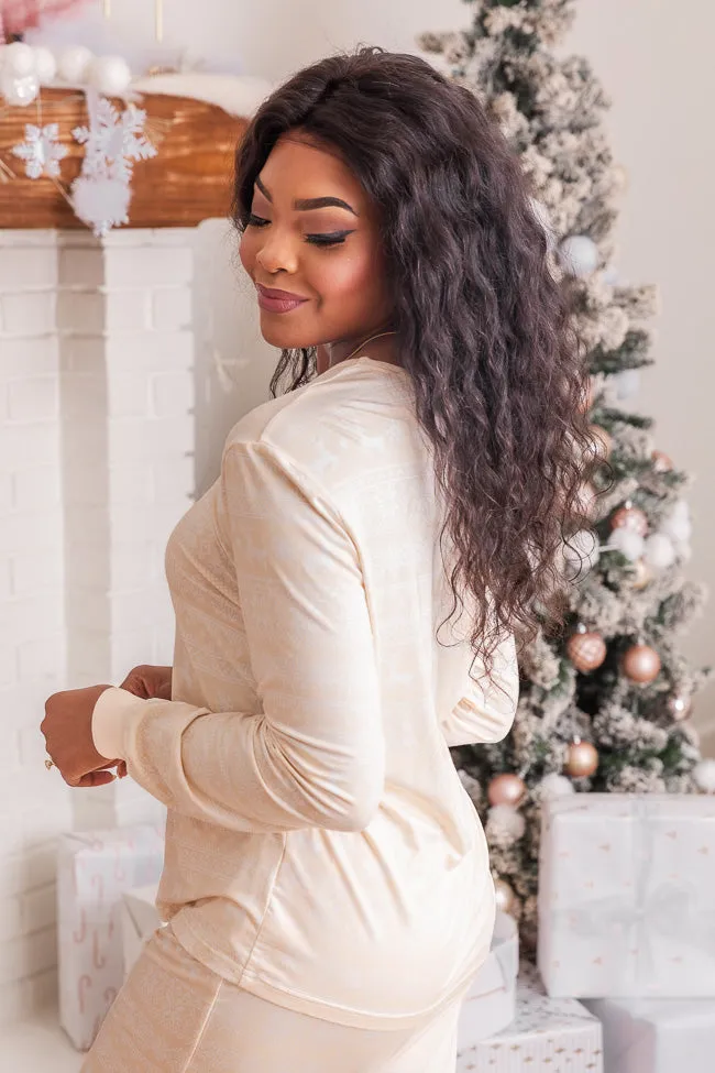 Snowy Days Beige and Ivory Fair Isle Pajama Top FINAL SALE