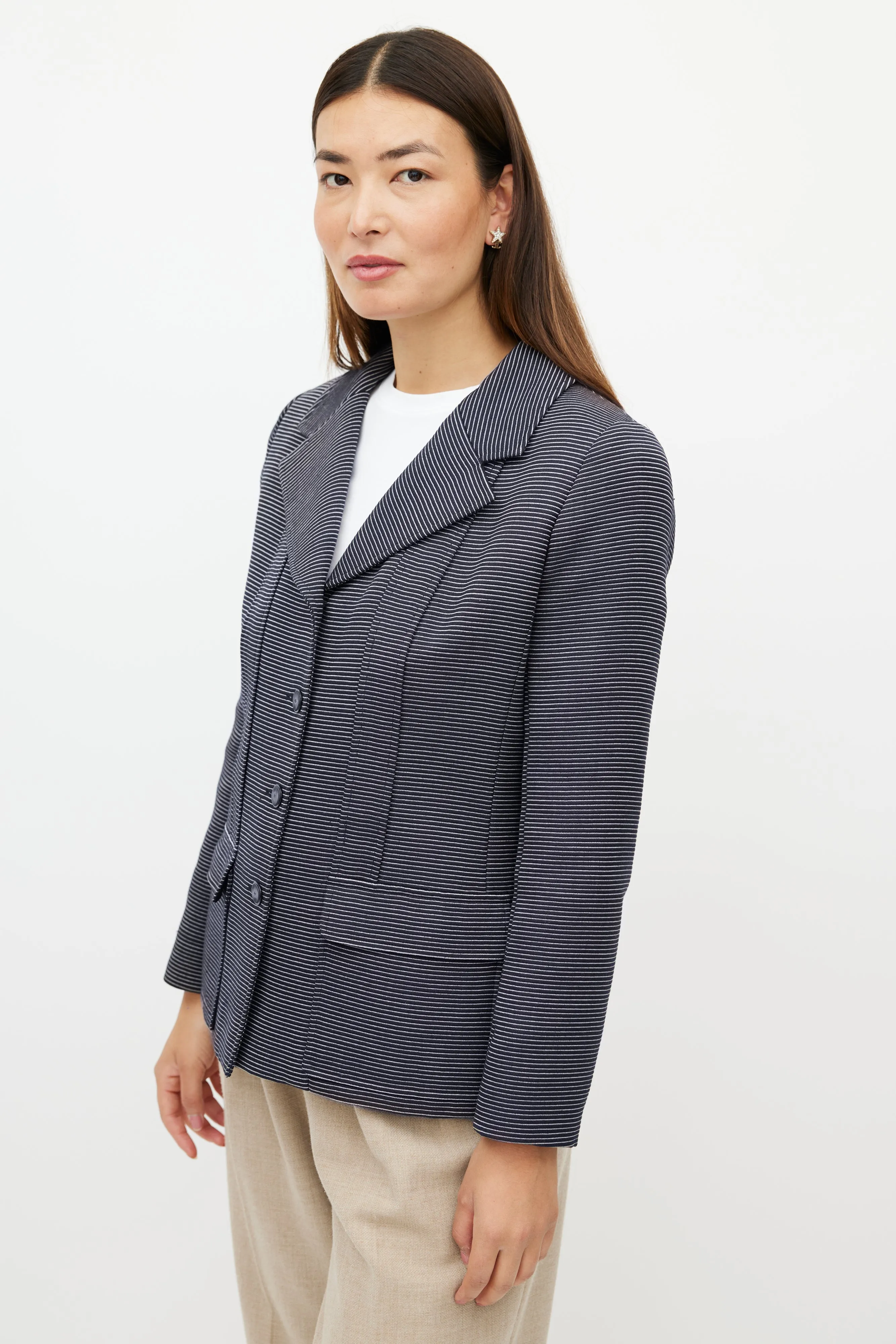 SS 2001 Navy & White Wool Striped Blazer
