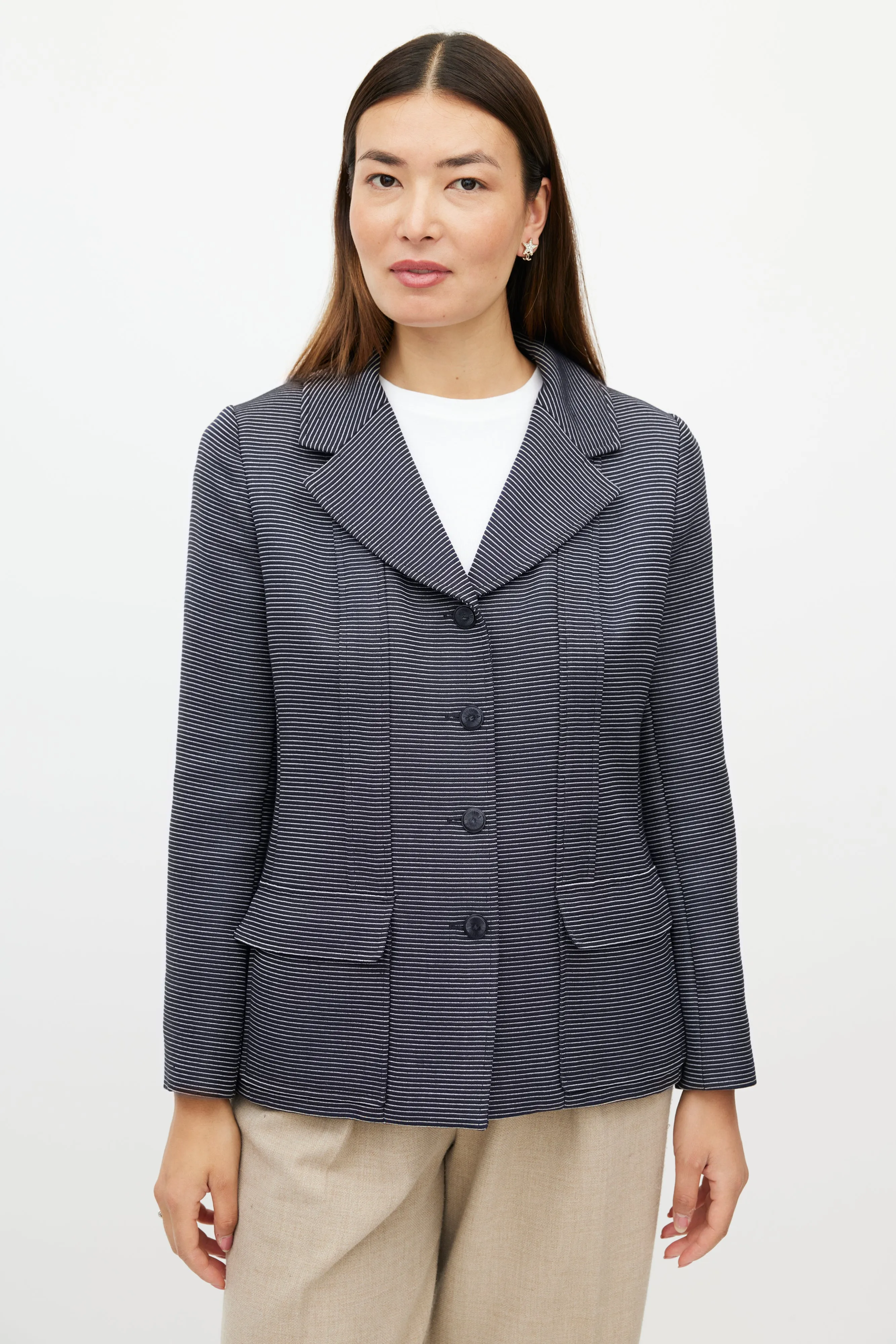 SS 2001 Navy & White Wool Striped Blazer