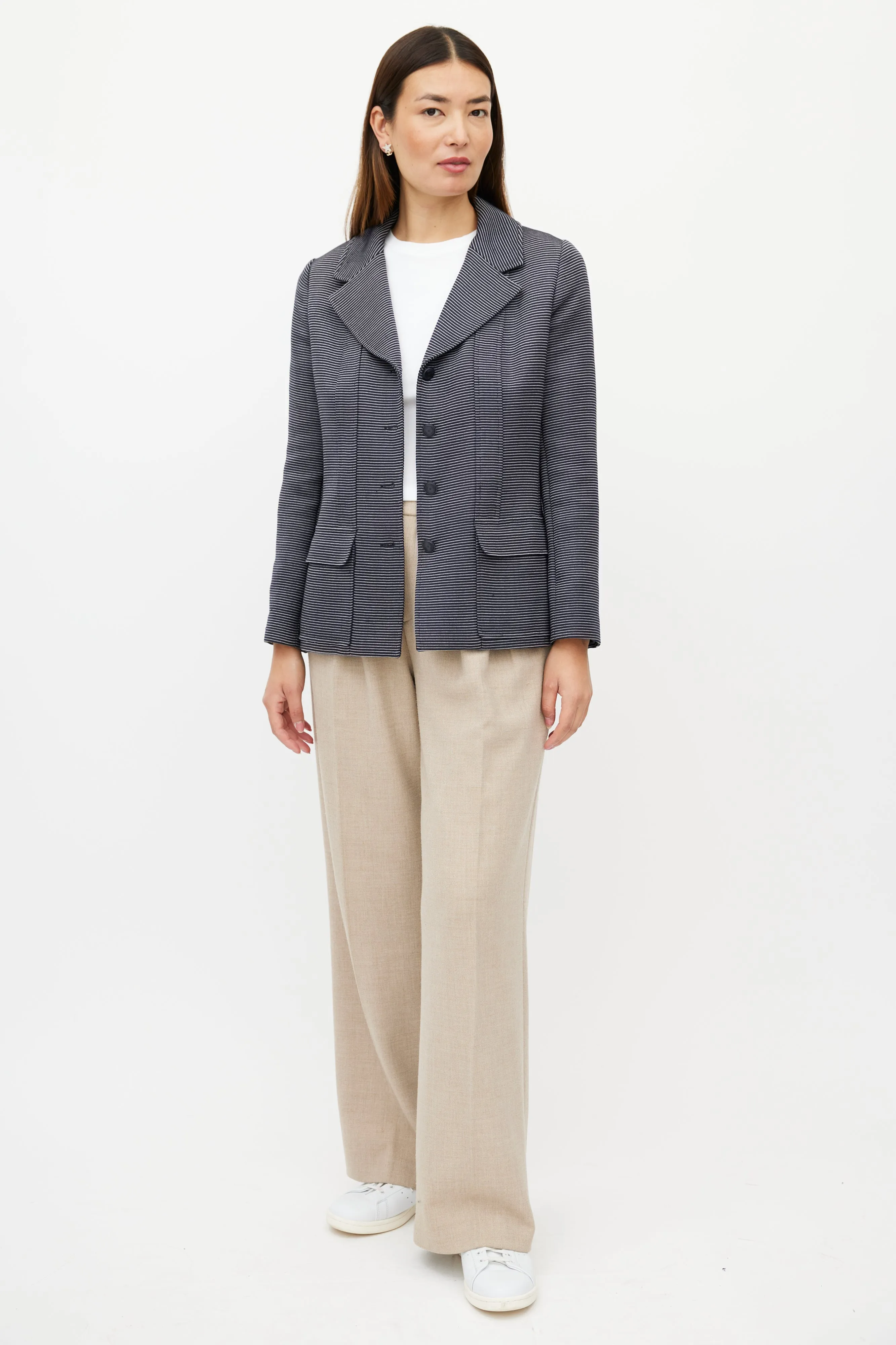 SS 2001 Navy & White Wool Striped Blazer