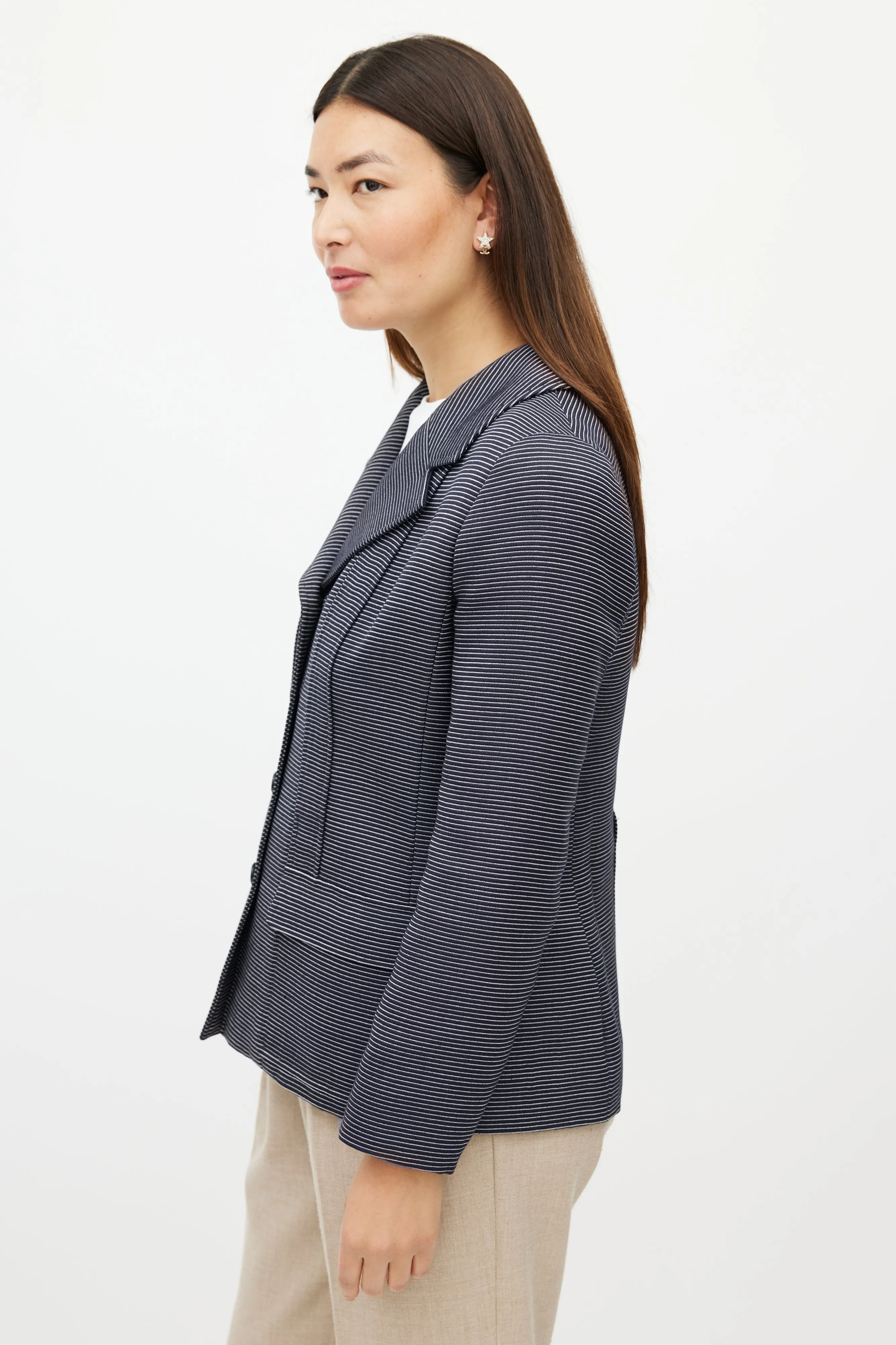 SS 2001 Navy & White Wool Striped Blazer