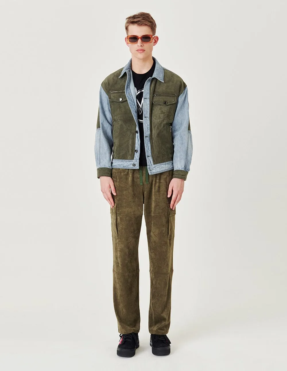 Suede Panel Casual Denim Jacket