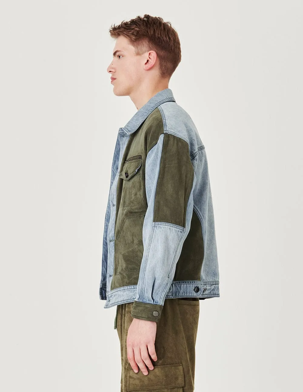 Suede Panel Casual Denim Jacket