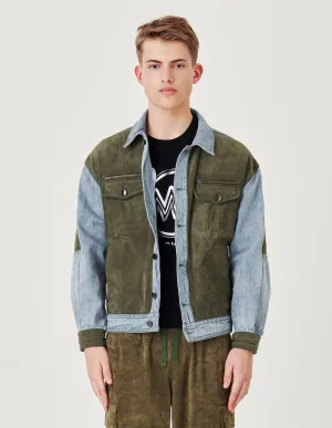 Suede Panel Casual Denim Jacket