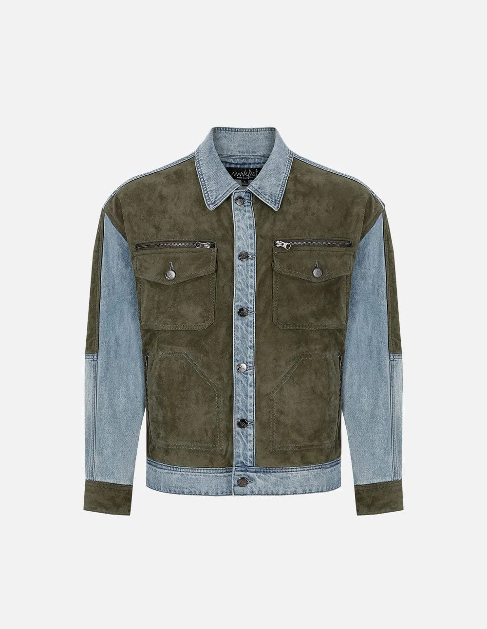 Suede Panel Casual Denim Jacket