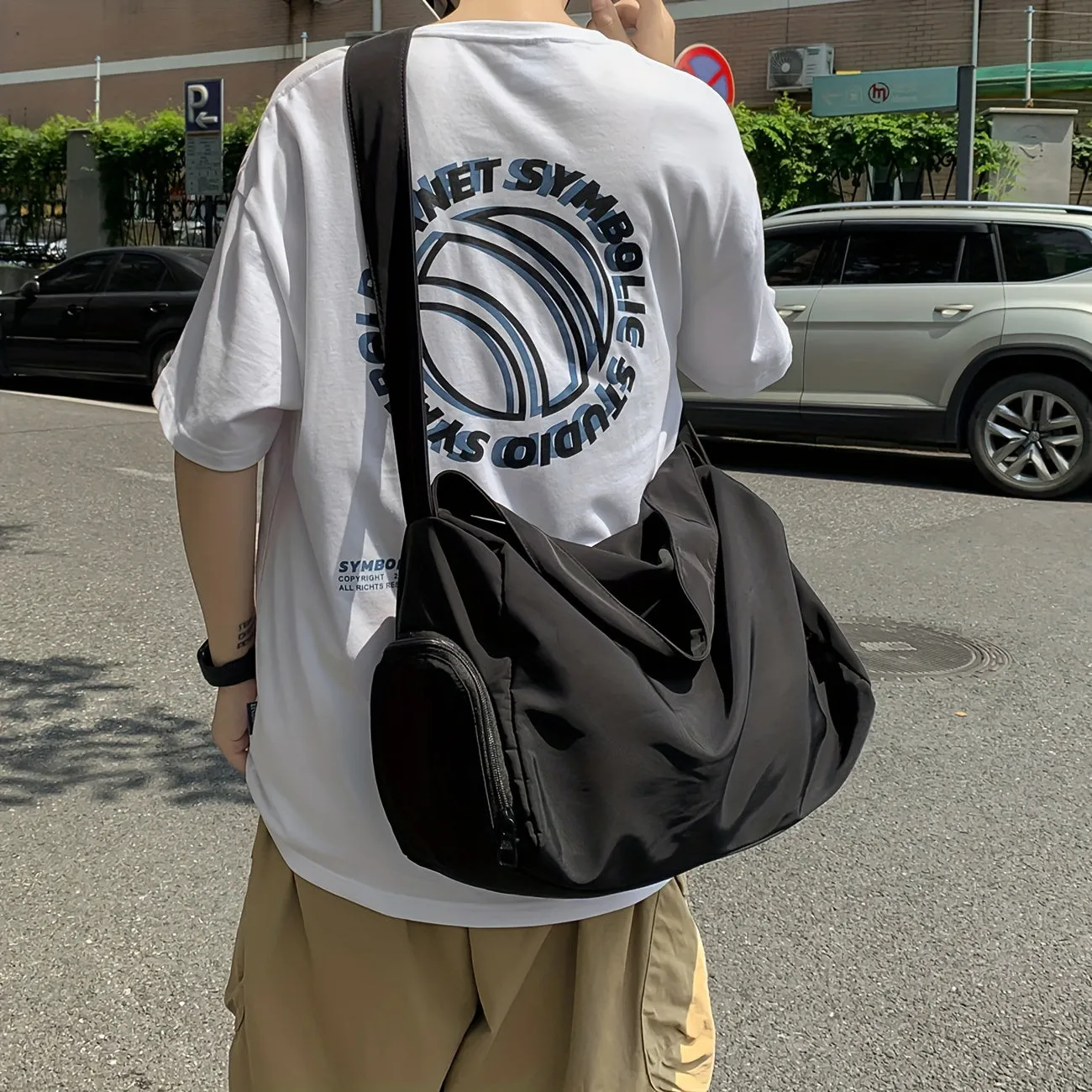 Uakiss Large Capacity Sling Bag with Side Zipper Pocket, Men‘S Fashionable Crossbody Bag for Hanging Out & Daily Commute, Durable Shoulder Bag
