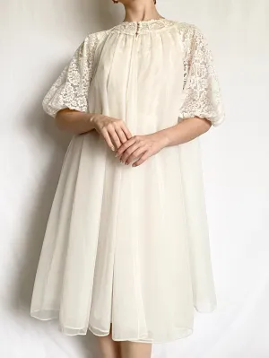 White Lace Trim 50s Peignoir and Nightgown Set (S-M)