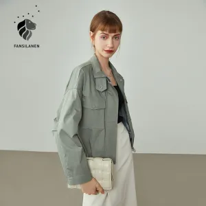 Women Jacket Women Cotton Early Autumn Coat Pure Color Short Casual All-match Stand-up Collar Jacket Commuter Jacket