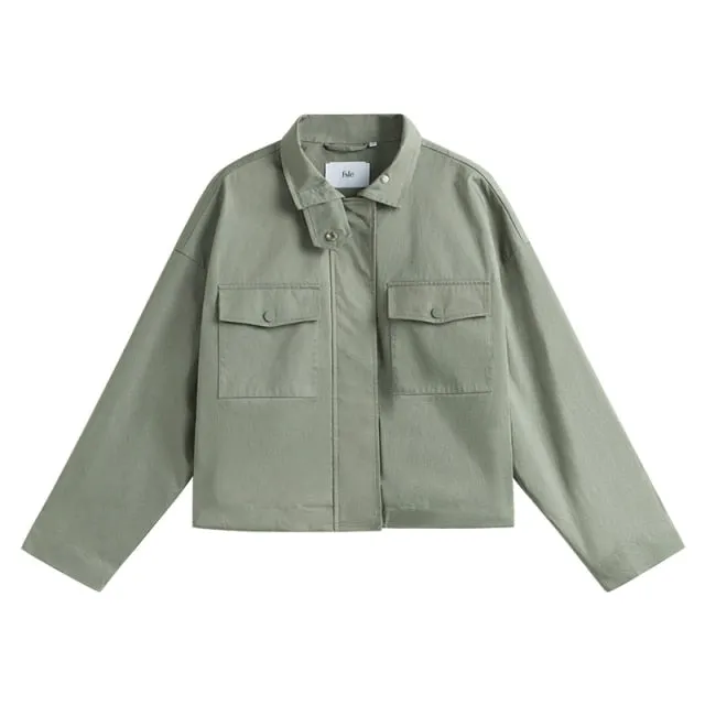 Women Jacket Women Cotton Early Autumn Coat Pure Color Short Casual All-match Stand-up Collar Jacket Commuter Jacket