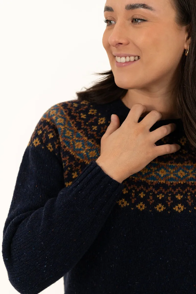 Womens Croft II Yoke Fair Isle Jumper - navy