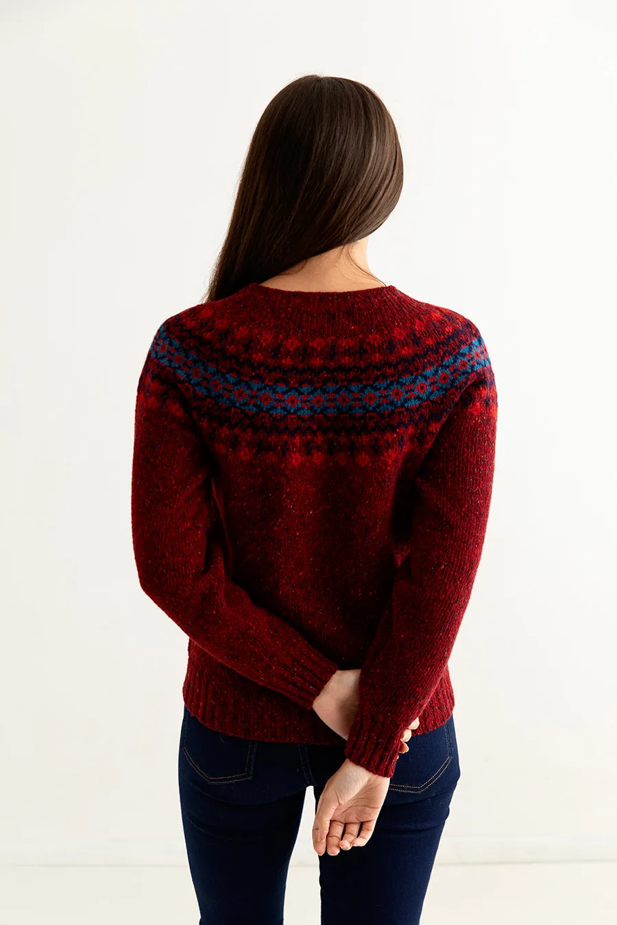 Womens Croft II Yoke Fair Isle Jumper - red