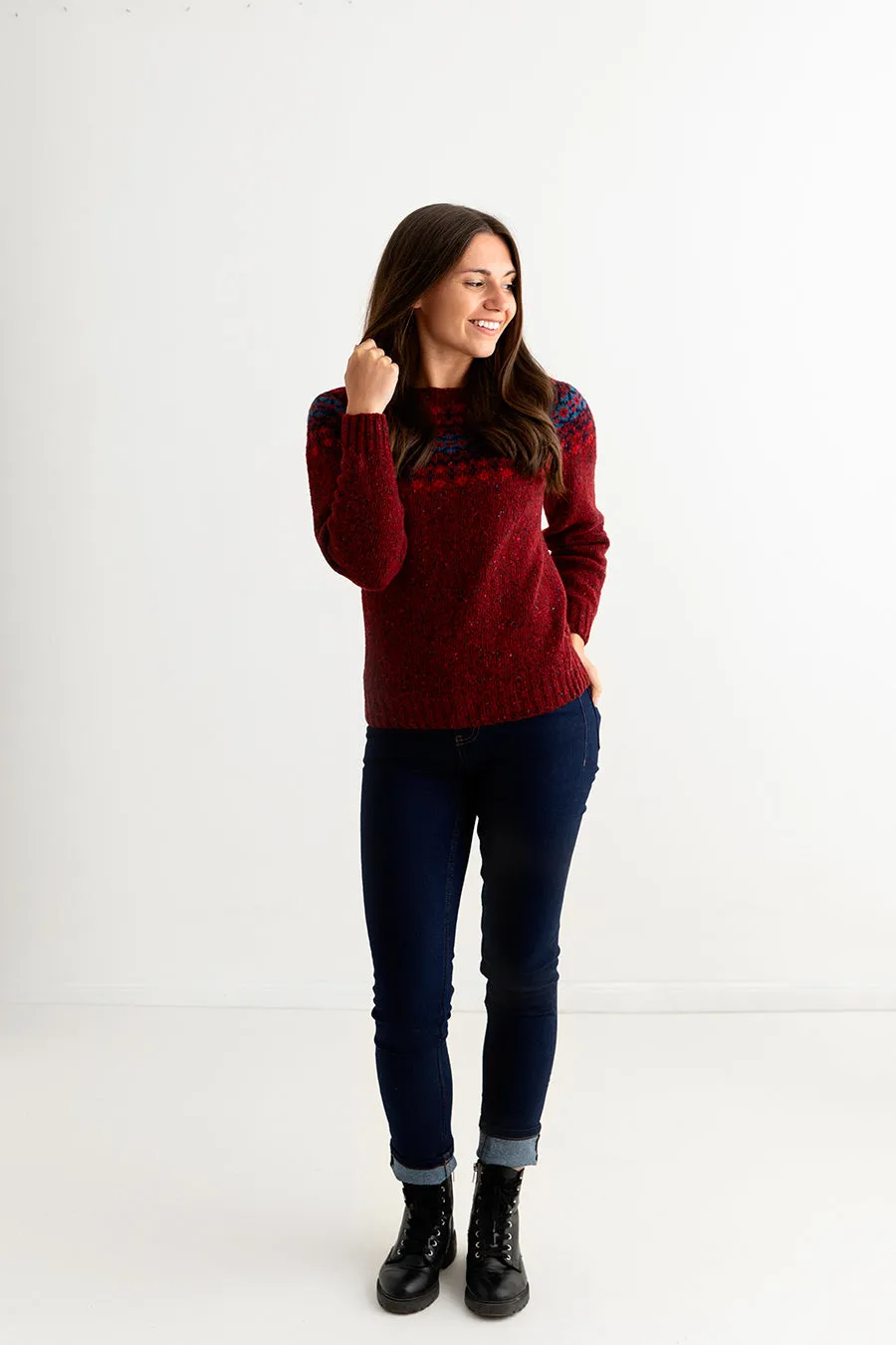 Womens Croft II Yoke Fair Isle Jumper - red