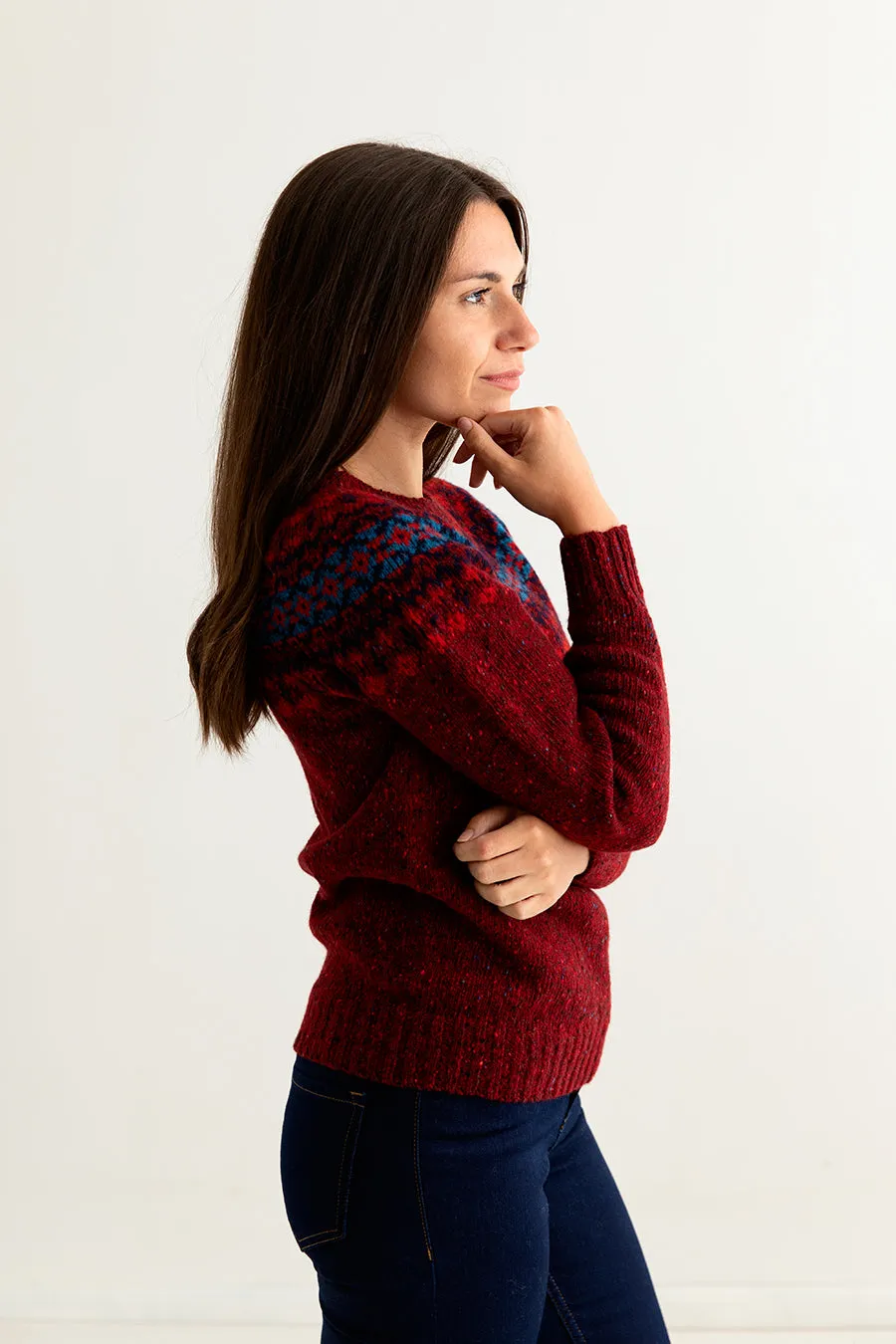 Womens Croft II Yoke Fair Isle Jumper - red