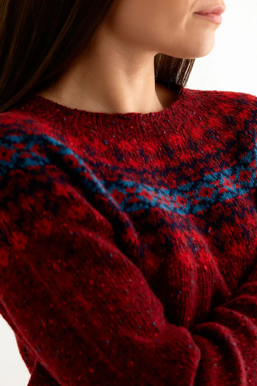 Womens Croft II Yoke Fair Isle Jumper - red