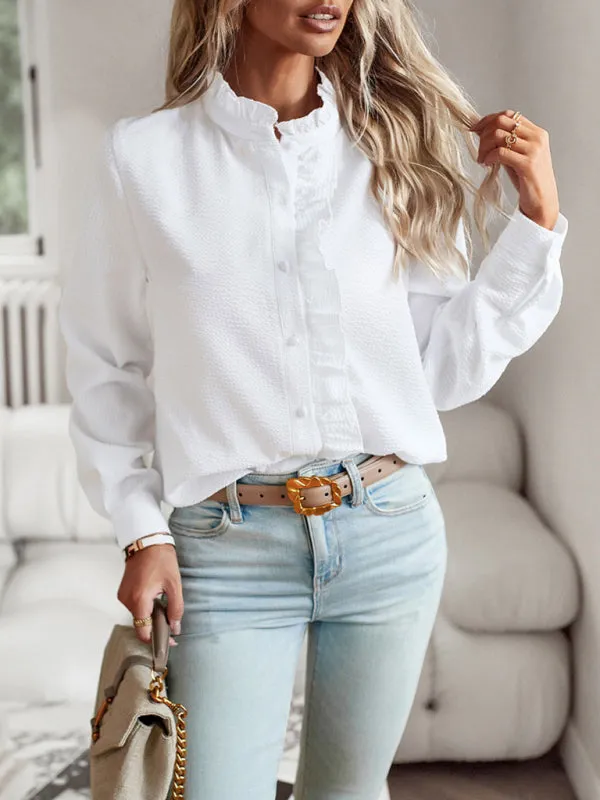 Women's Elegant commuter open button ruffle top