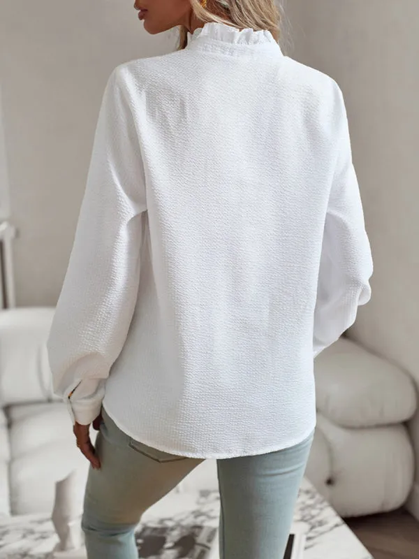 Women's Elegant commuter open button ruffle top