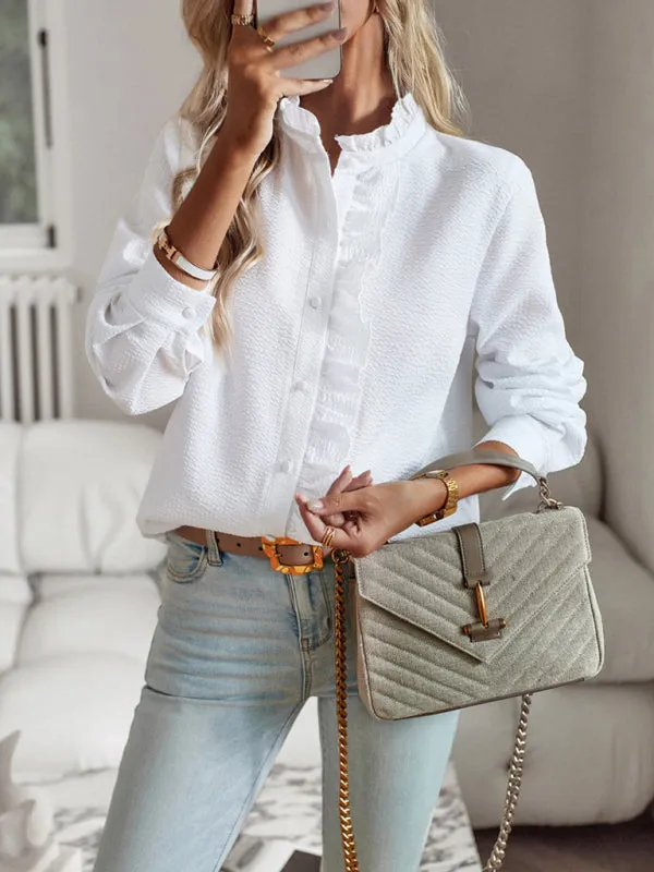 Women's Elegant commuter open button ruffle top