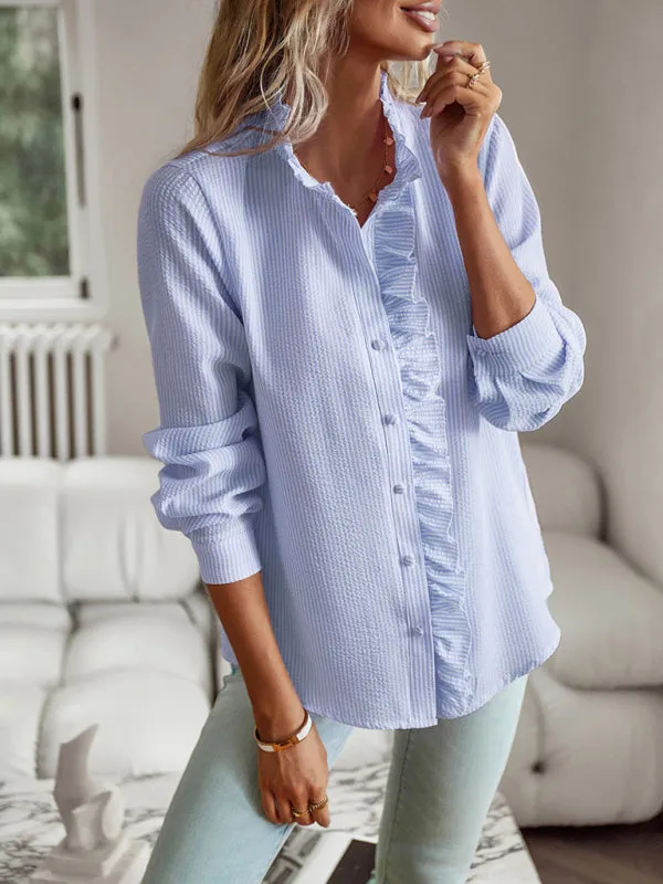 Women's Elegant commuter open button ruffle top
