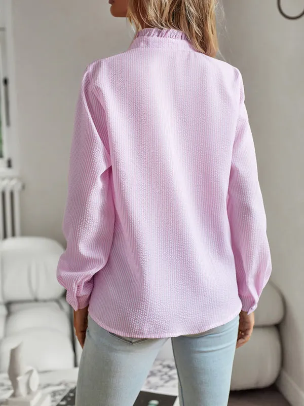 Women's Elegant commuter open button ruffle top
