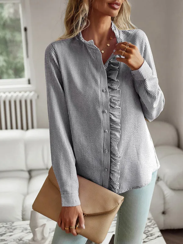 Women's Elegant commuter open button ruffle top