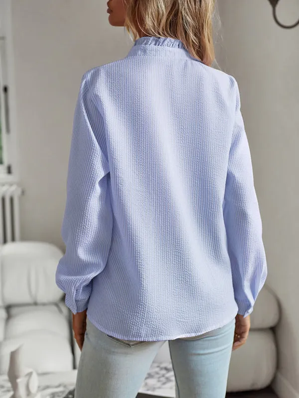 Women's Elegant commuter open button ruffle top