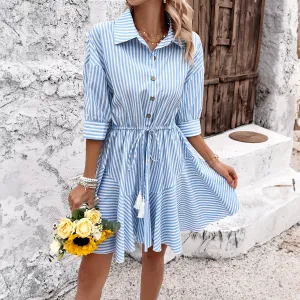 Women's Fashion Temperament Leisure Striped Dress