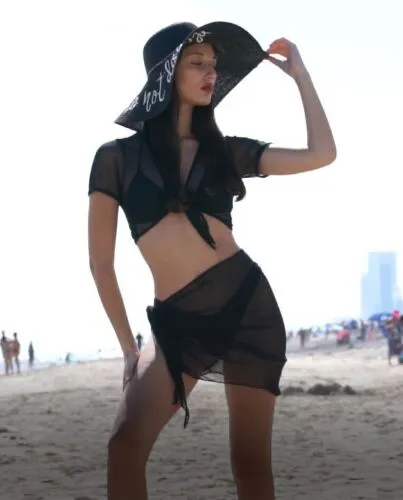 Women's Mesh Wrap Short Skirt with Easy Wearing Beach Swimsuit Cover Up