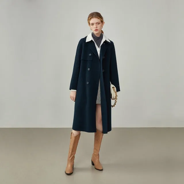 Wool Coat Women Winter Retro Temperament Dark Jackets Women Double Breasted Commuter Long Suit Collar Cashmere Coats