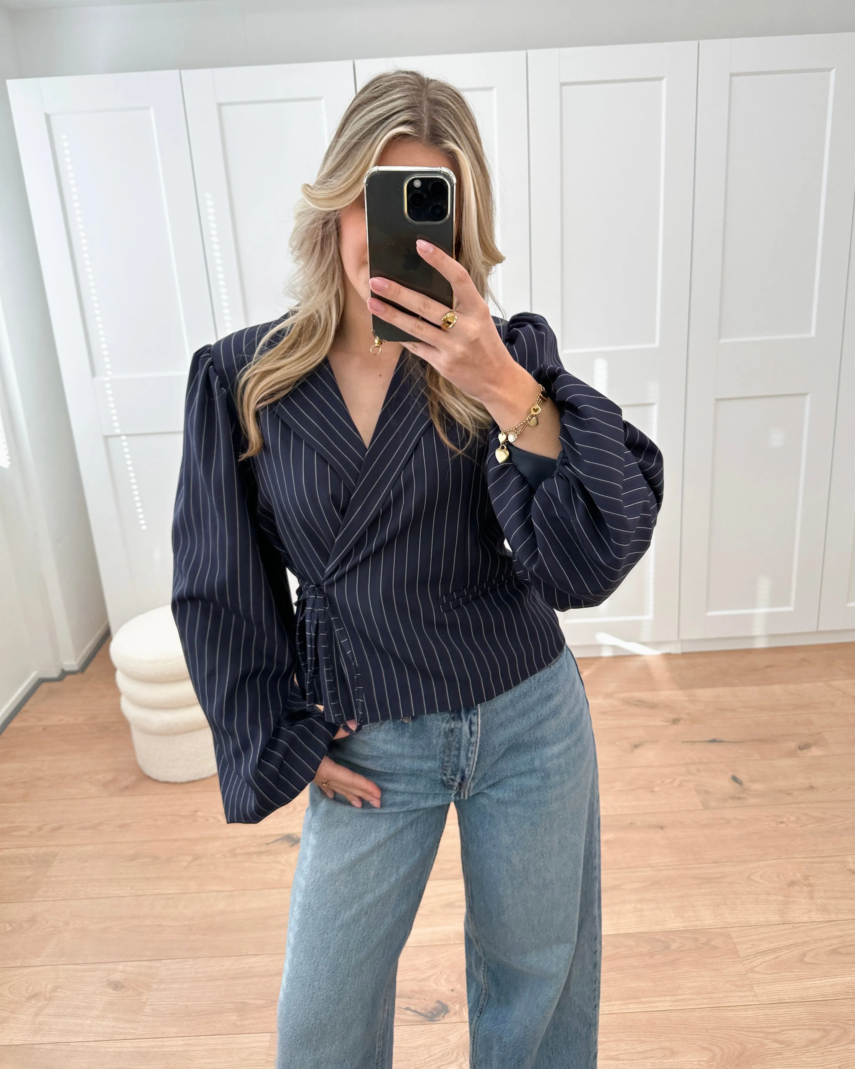 Wrap Blazer Striped Navy