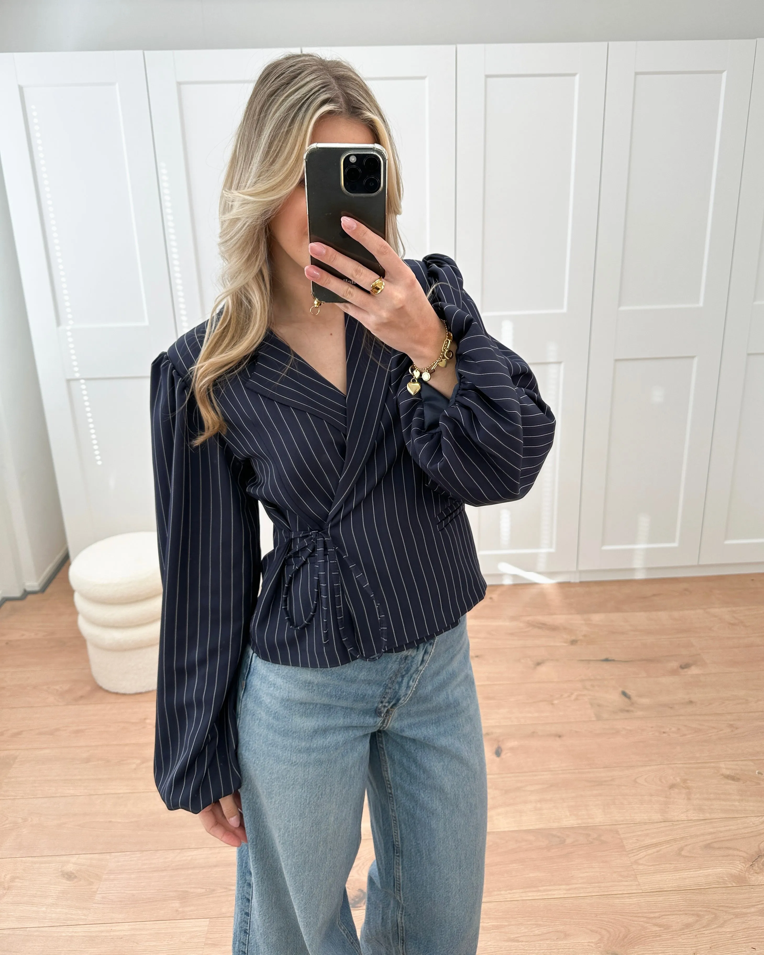 Wrap Blazer Striped Navy