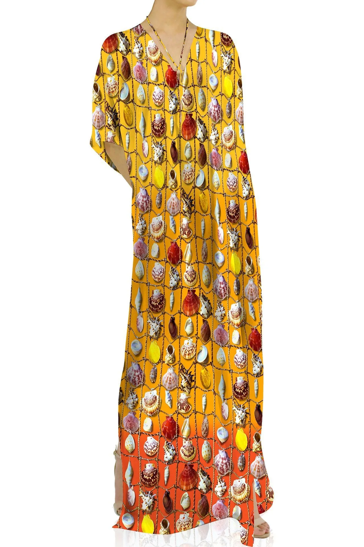 Yellow Long Sleeve Kaftan Dresses
