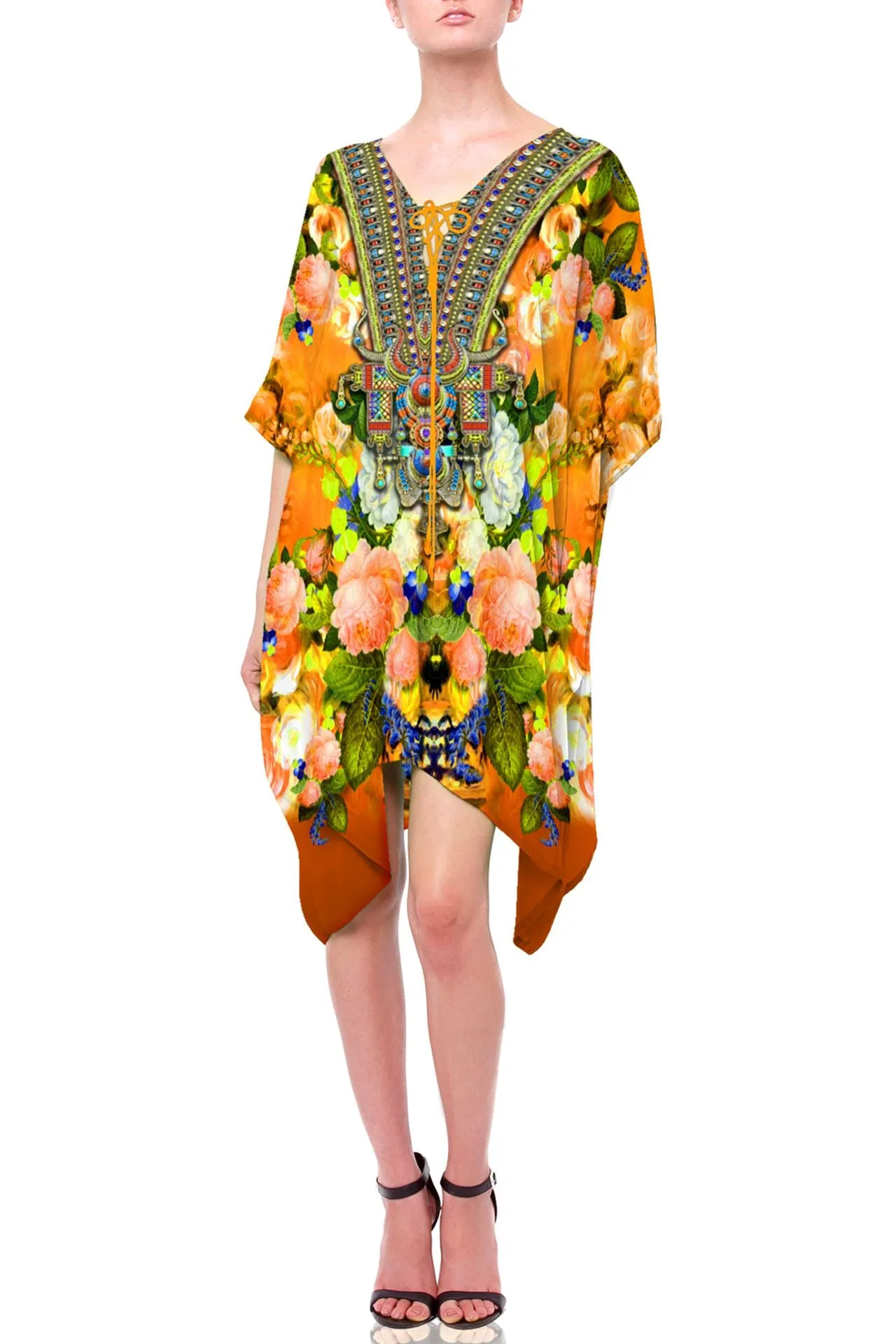 Yellow Printed Short Kaftan